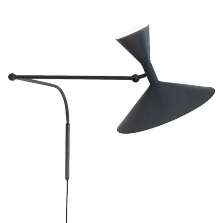 Nemo Lampe De Marseille wall light with arm in black, adjustable with joints and double switch.