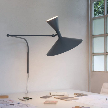 Nemo Lampe De Marseille wall light with arm in grey finish, ideal for modern interiors.