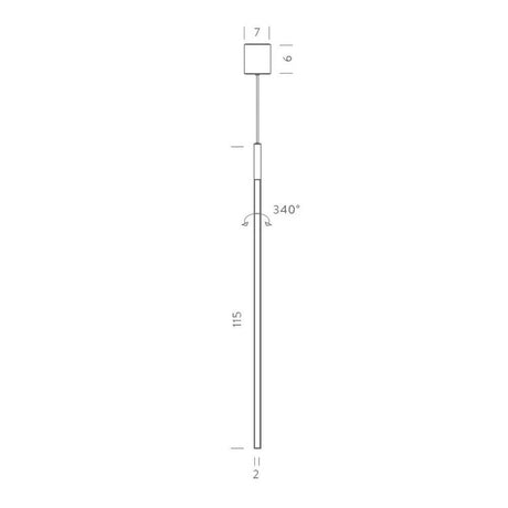 Nemo Linescapes Vertical LED Hängelampe 115cm technische Zeichnung mit Maßen und Details.
