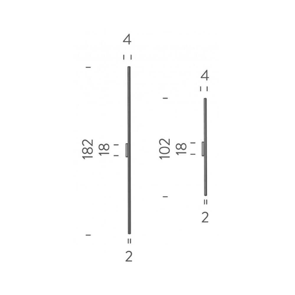 Maßzeichnung der Nemo Linescapes Wall 182 LED Wandlampe mit Abmessungen und Details.