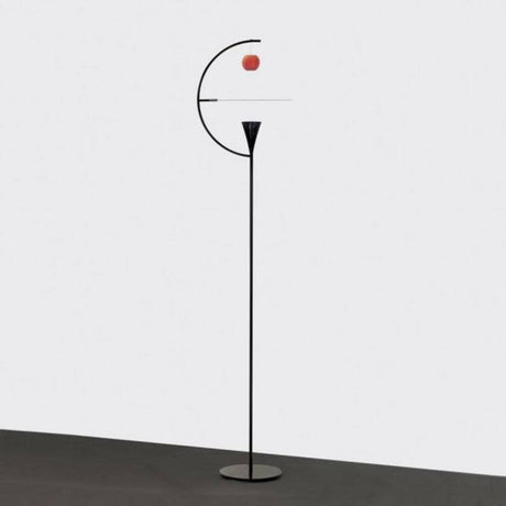 Nemo Newton LED floor lamp with foot dimmer in a black design with a rotatable diffuser and apple element.