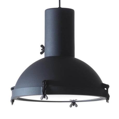 Nemo Projecteur 365 lampe suspendue industrielle en noir mat avec verre diffuseur bombé.