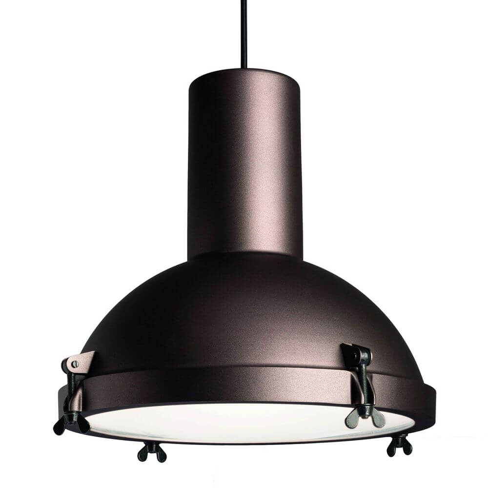 Nemo Projecteur 365 Hängelampe industrial in mattem Schwarz mit gewölbtem Diffusorglas und eleganten Klemmen.