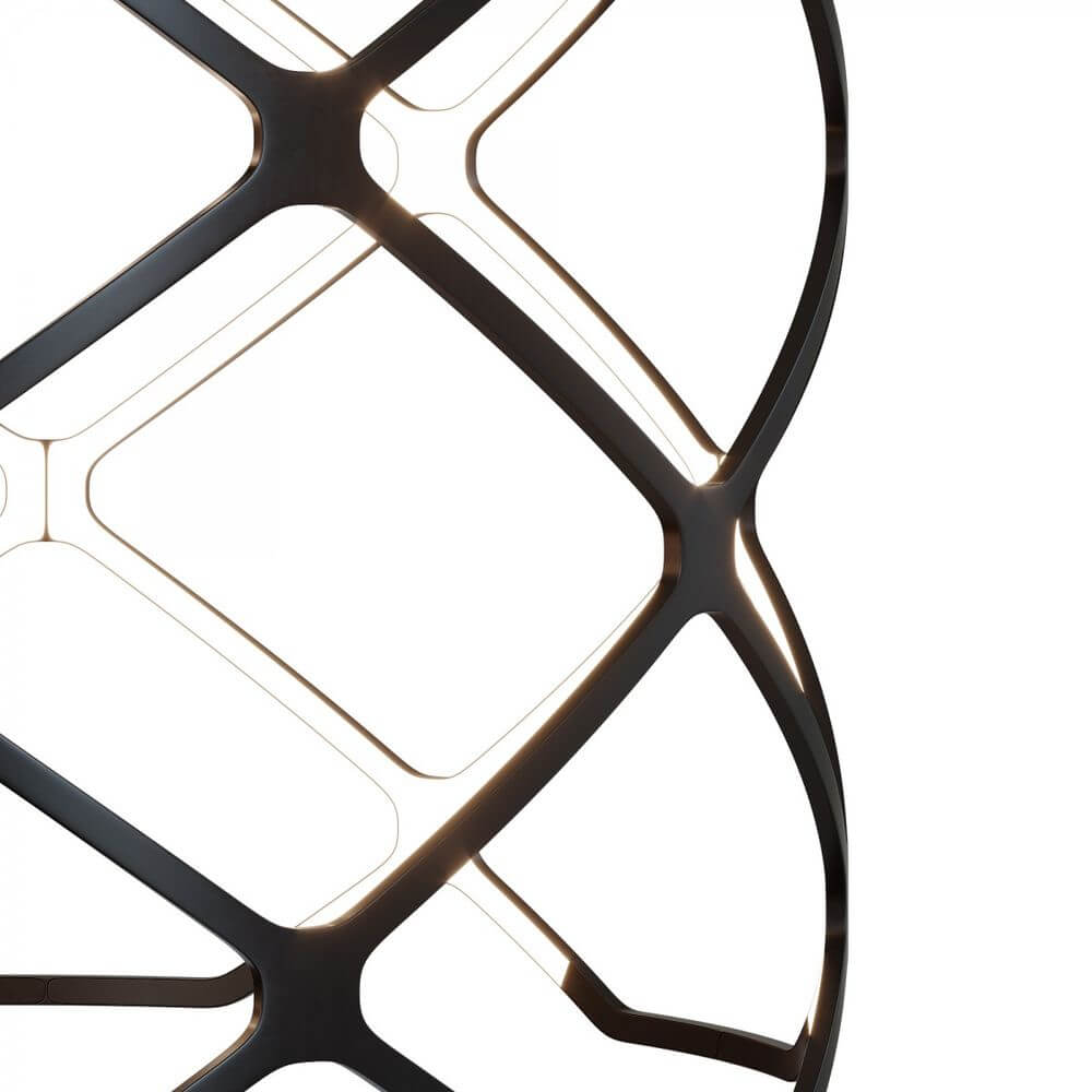 Nahaufnahme der Nemo Titia LED Hängelampe in mattschwarz, sichtbar sind die eleganten Linien und das dimmbare LED-System.
