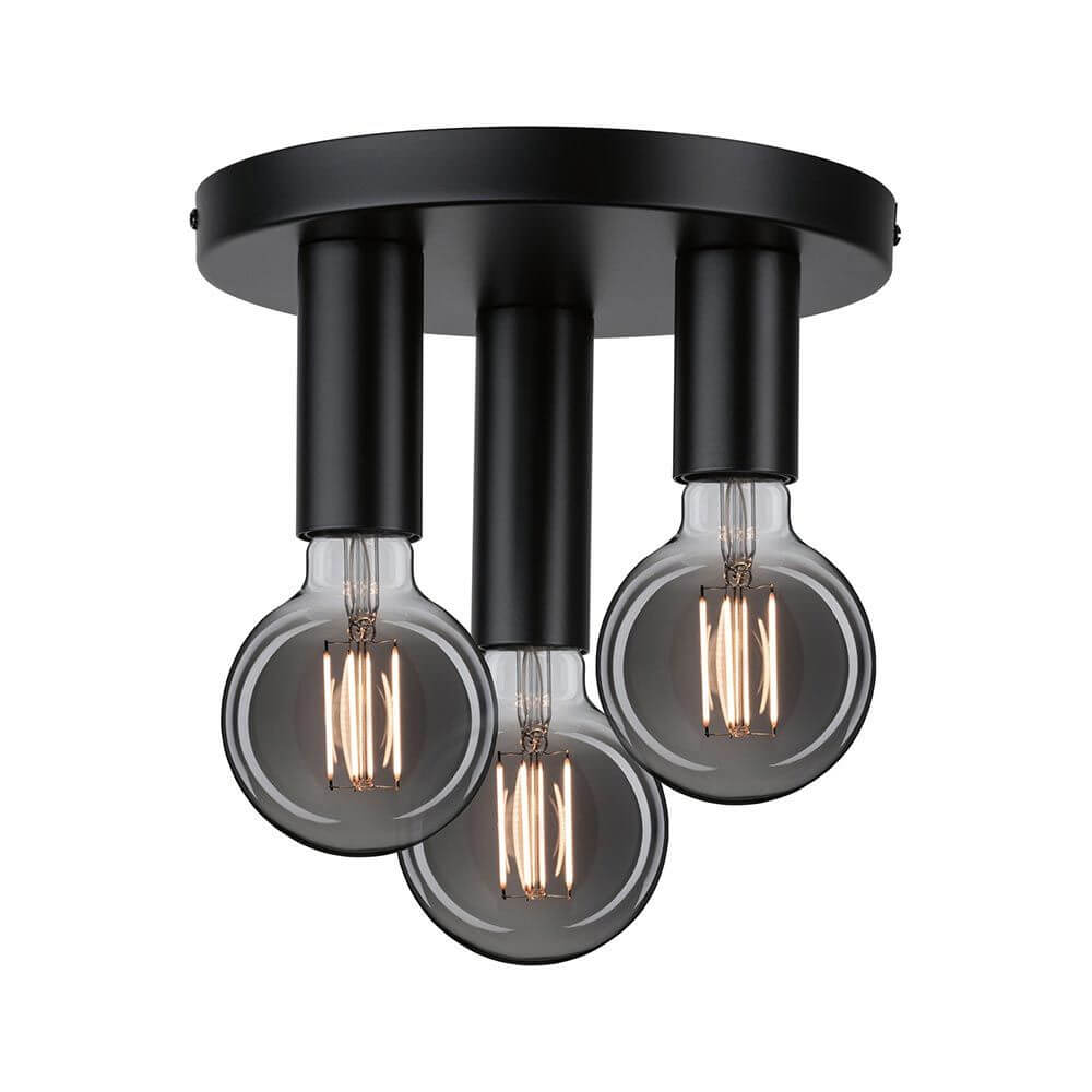 Neordic Deckenleuchte Skogen 3-flammig Schwarz Metall mit rauchglas Leuchtmitteln und modernem Design.
