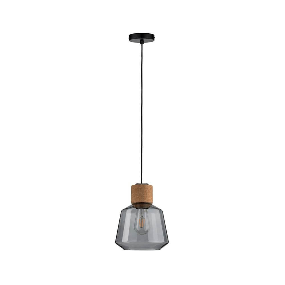Neordic Elia Pendelleuchte max1x20W E27 Rauch Kork Schwarz mit modernem Design aus Rauchglas und Kork.