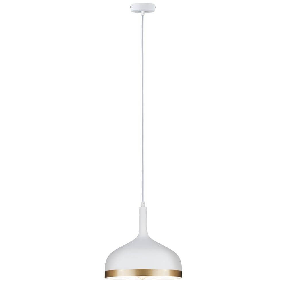Neordic Embla Pendelleuchte Weiß Gold im skandinavischen Stil mit eleganter Goldverzierung.