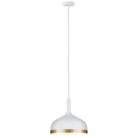 Neordic Embla Pendelleuchte Weiß Gold im skandinavischen Stil mit eleganter Goldverzierung.