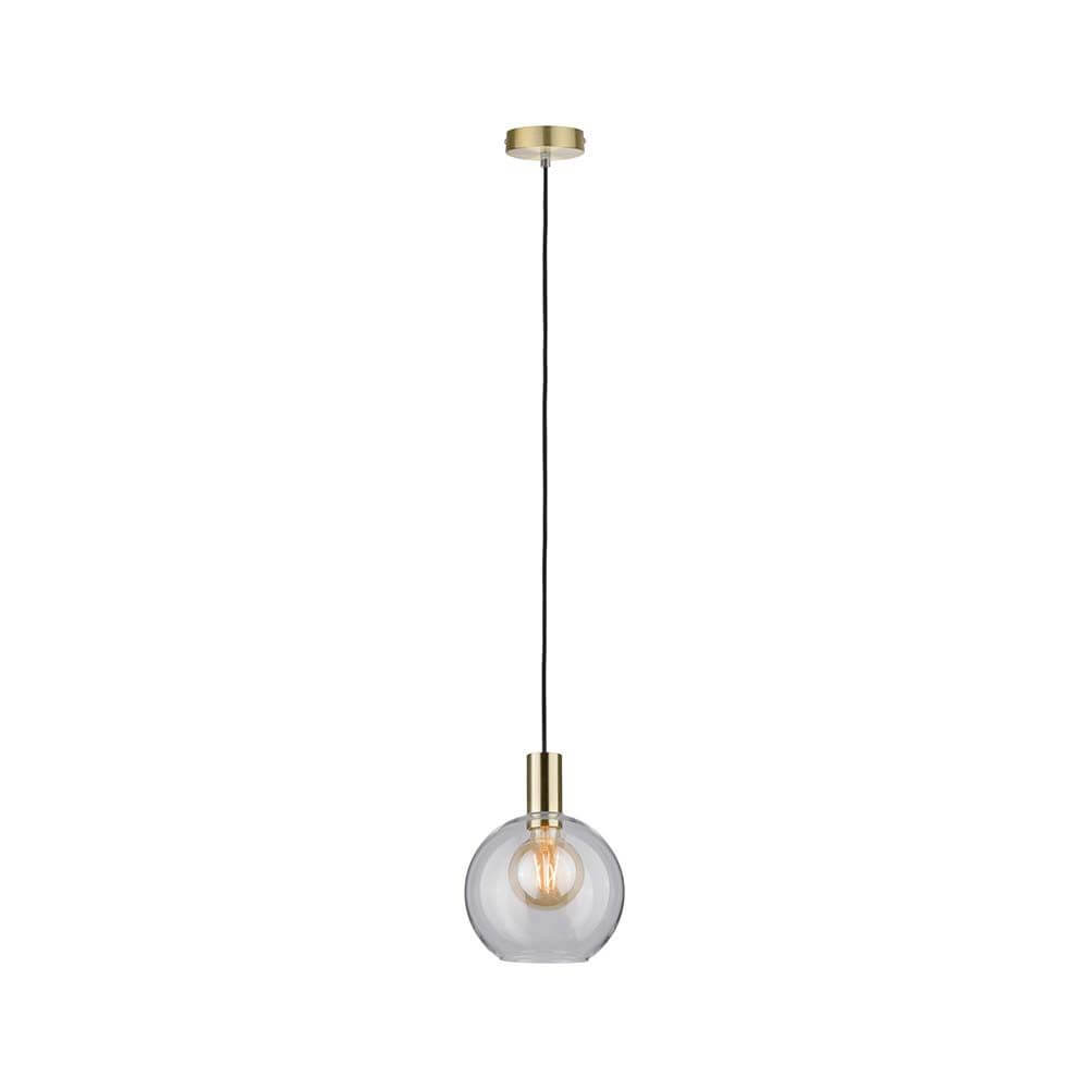 Neordic Esben Pendell max1x20W E27 Klar Messing gebürstet im Urban Jungle Stil, klare Glas-Pendelleuchte mit Messing-Details.