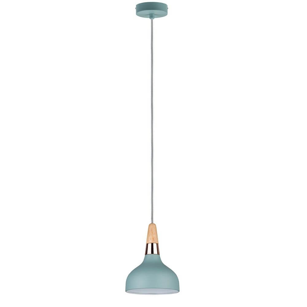 Neordic Holz Hängeleuchte Juna Softgrün, moderne Pendelleuchte mit Holz- und Metallelementen.