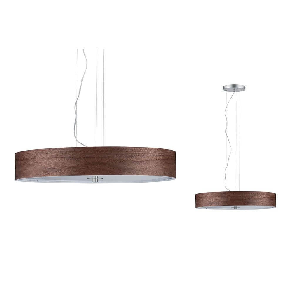 Neordic Liska Holz Pendelleuchte 3-flammig Chrom in Holz-Optik mit mattem Chrom-Finish.