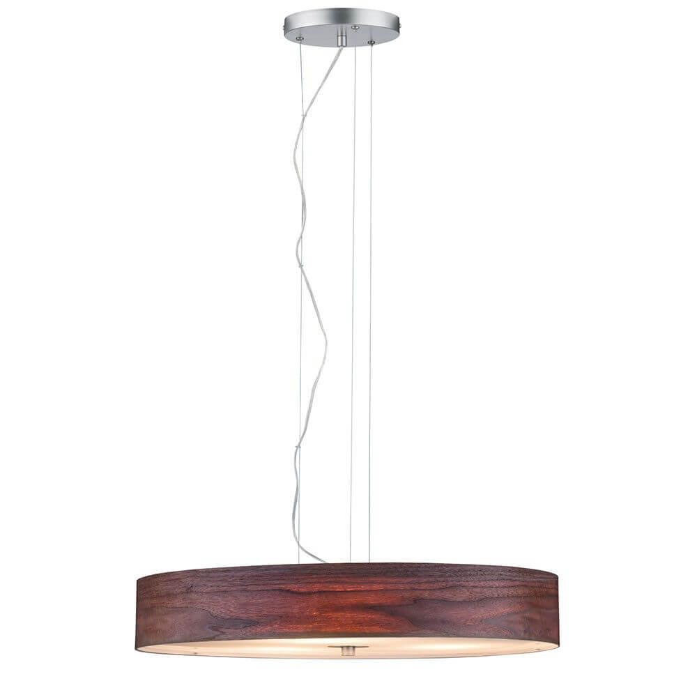 Neordic Liska Holz Pendelleuchte 3-flammig Chrom mit Holzoberfläche und mattem Chromdesign.