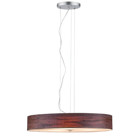Neordic Liska Holz Pendelleuchte 3-flammig Chrom mit Holzoberfläche und mattem Chromdesign.