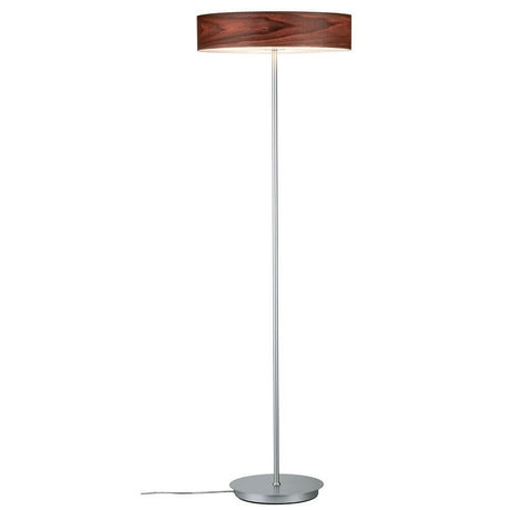 Neordic Liska Holz Stehleuchte 3-flammig Chrom mit mattem Chrom und Echtholzschirm.