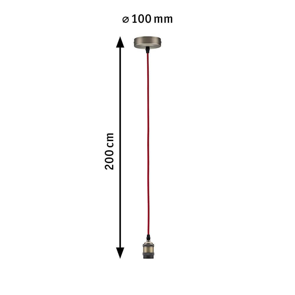 Neordic Pendelleuchte Eldar Rot, Nickel-Gebürstet mit rotem Stoffkabel und brünierter Fassung, Maße: Ø 100 mm, 200 cm.