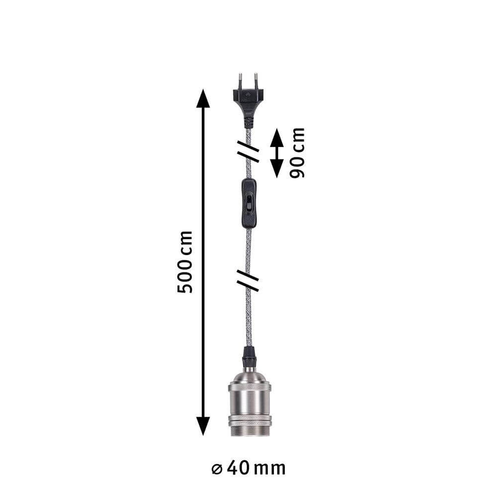 Neordic Pendelleuchte Eldar Grau, Nickel Dimmbar inkl. Stecker – 5m Textilkabel, Eurostecker, Kabelschalter, E27 Fassung ø40mm