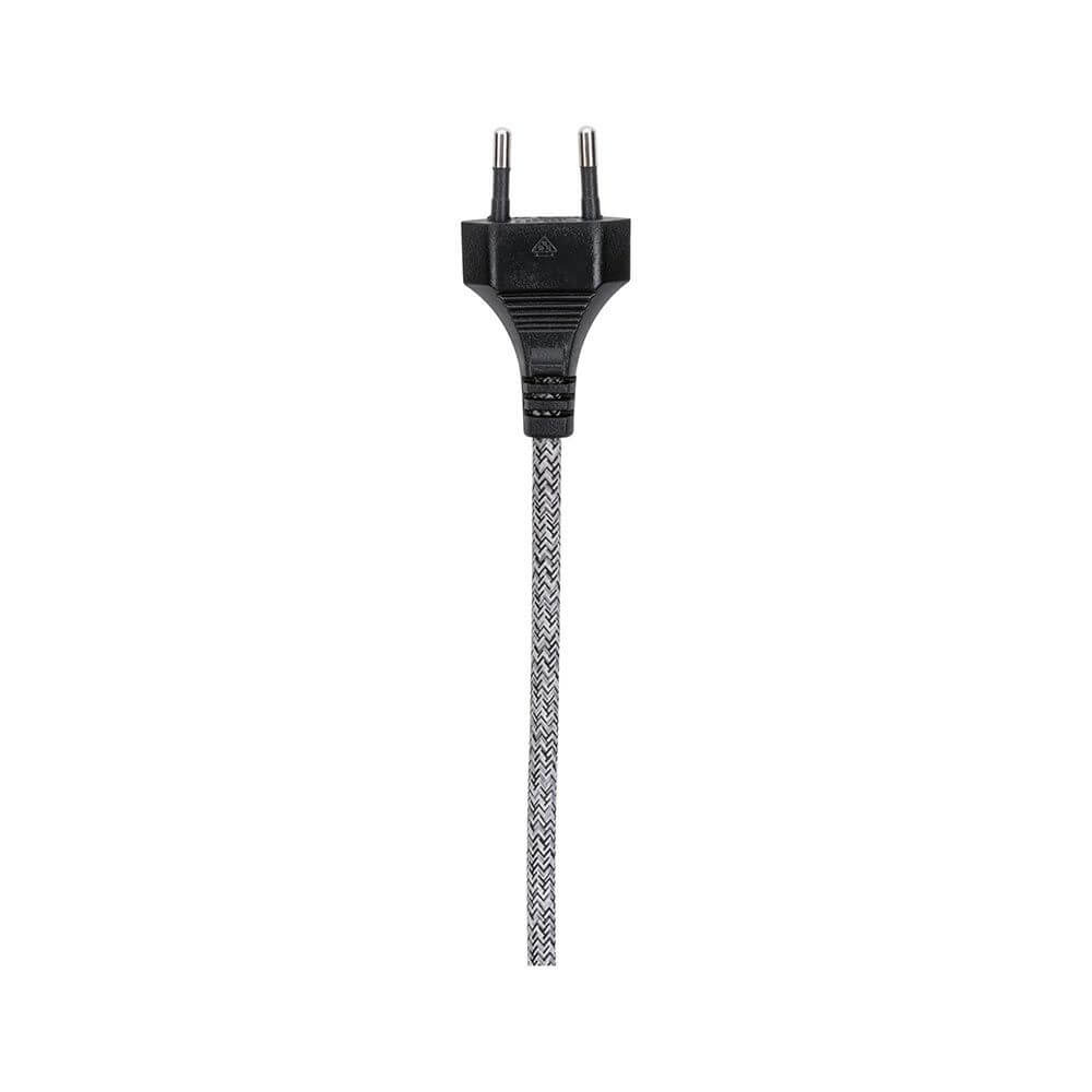 Alt Tag: Neordic Pendelleuchte Eldar Grau, Nickel Dimmbar inkl. Stecker – graues Stoffkabel mit Eurostecker und schwarzem Netzstecker