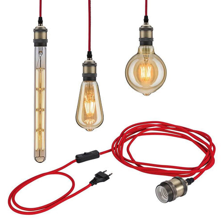 Neordic pendant light Eldar incl. plug Red, Chrome – stylish retro pendant lamp with red cable and E27 socket.