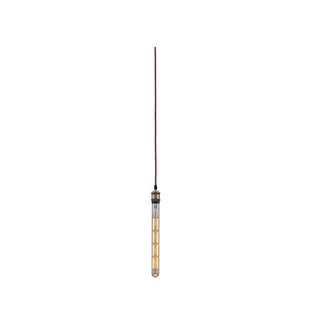 Neordic Pendelleuchte Eldar inkl. Stecker Rot, Chrom - stylische Pendellampe mit rotem Stoffkabel und E27-Fassung.