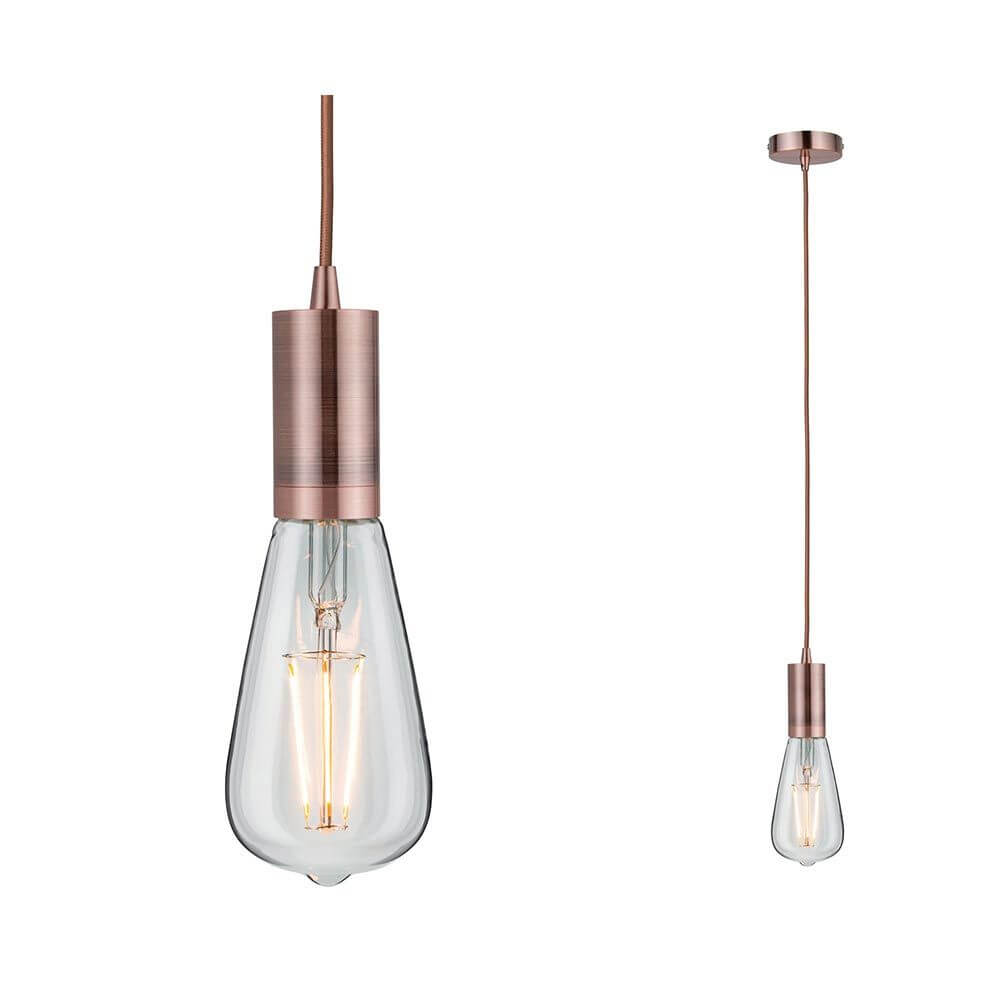 Neordic Pendelleuchte Haldis Kupfer im Vintagelook mit dünnem Kabel und gläserner Lampe.