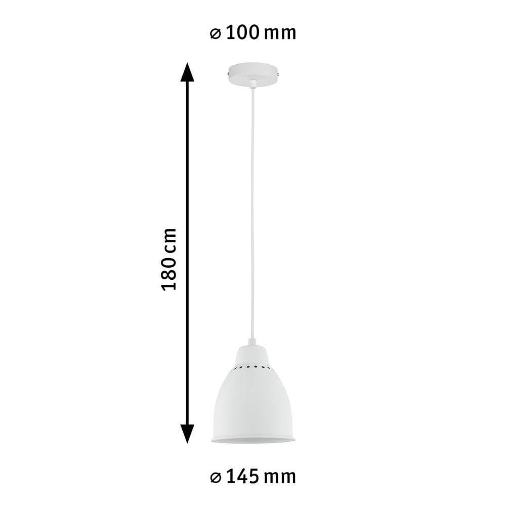 Neordic Pendelleuchte Hilla Weiß Metall mit Maßen: Ø100mm, Ø145mm, Höhe 180cm.