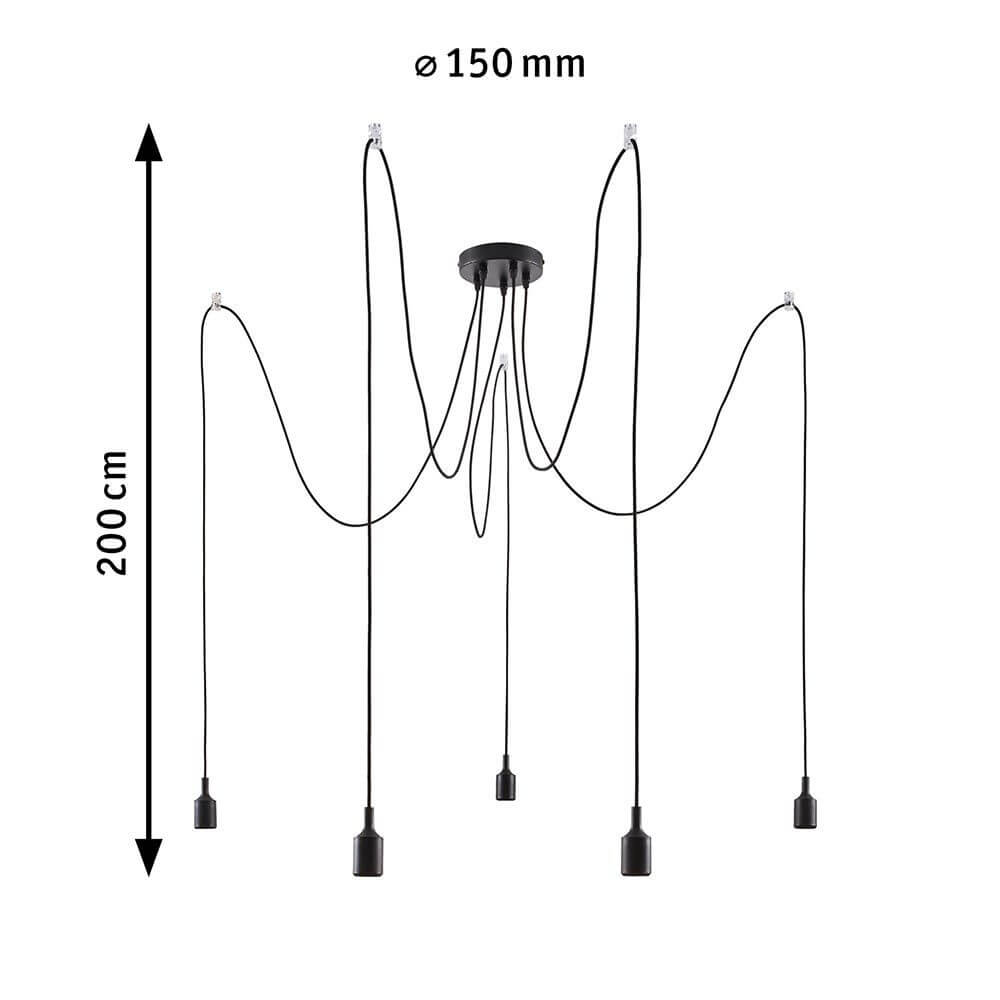 Neordic Pendelleuchte Ketil 5-flg, Metall, Silkon mit fünf abgehängten Lampenfassungen und flexibler Kabelführung.