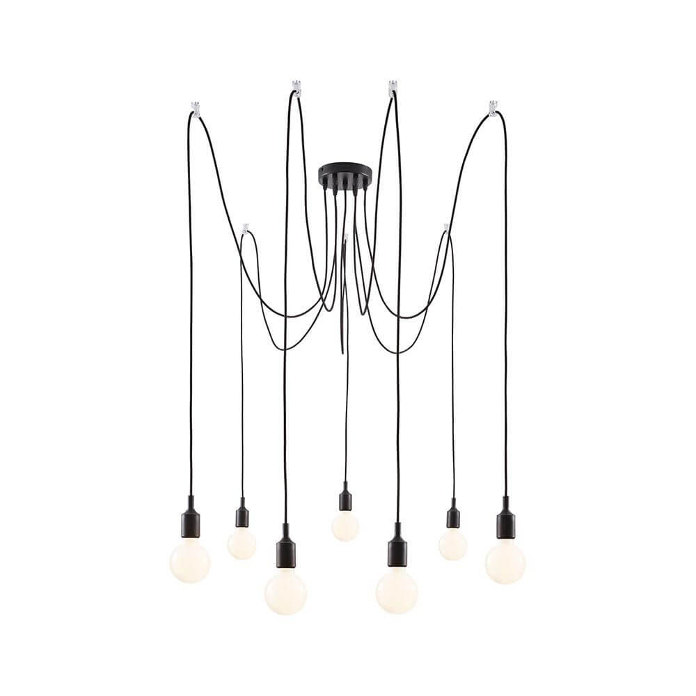 Neordic Pendelleuchte Ketil 7-flammig Silikon Schwarz mit sieben Lampenhängern in schwarzem Design.