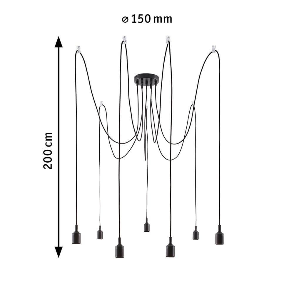 Neordic Pendelleuchte Ketil 7-flammig Silikon Schwarz, sieben strängige Pendelspinne mit schwarzem Kabeldesign.