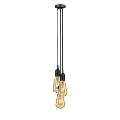 Suspension Neordic Ketil à 3 lampes noire – élégante lampe suspendue au design vintage et culot E27.