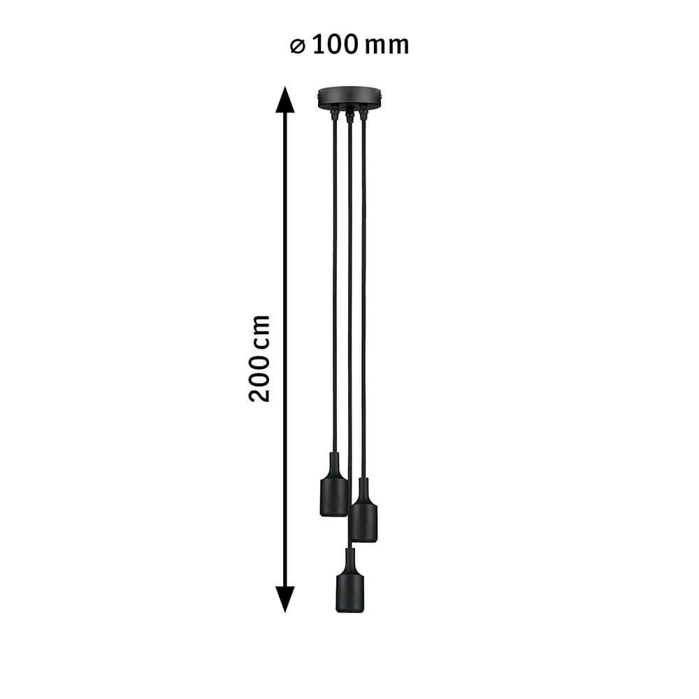 Neordic Pendelleuchte Ketil 3-flammig Schwarz mit 200 cm Länge und 100 mm Durchmesser für E27-Lampen.