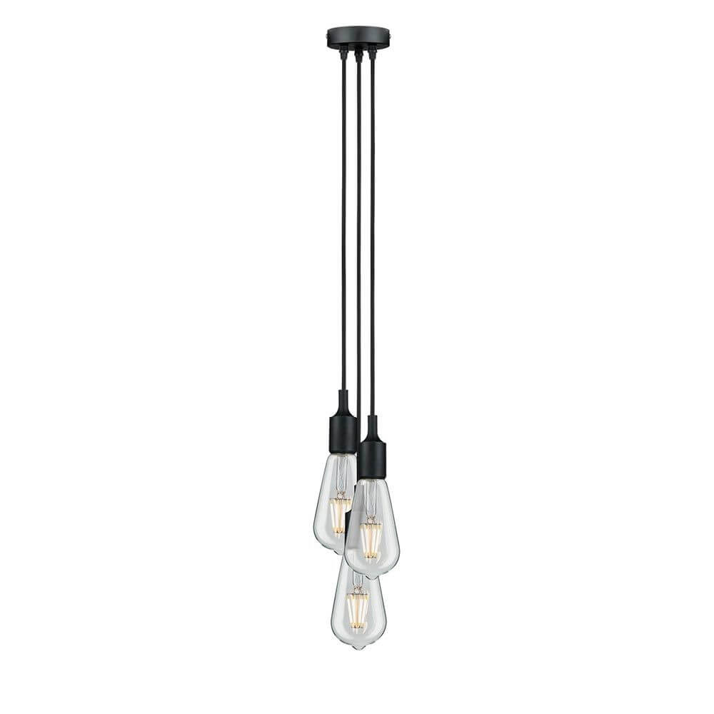 Neordic Pendelleuchte Ketil 3-flammig Schwarz mit stilvollem Vintagelook und E27-Sockel für individuelle Lichtszenarien.