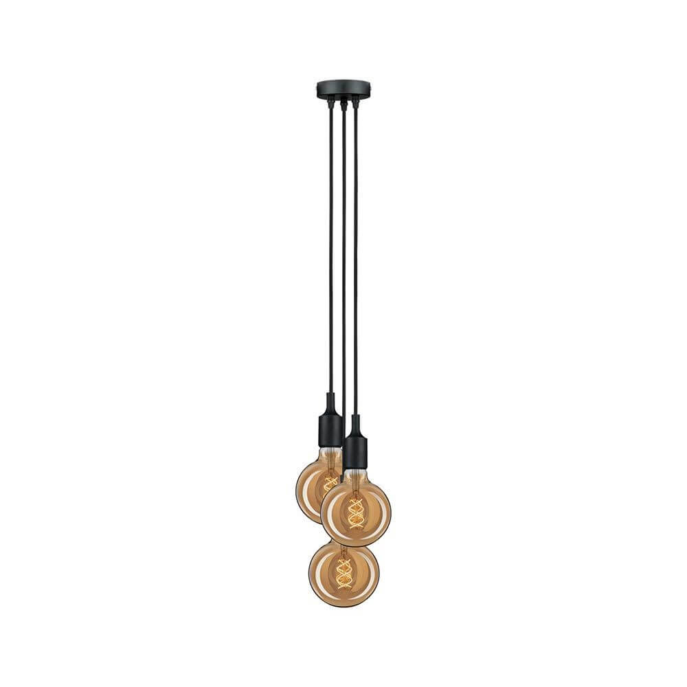 Neordic Pendelleuchte Ketil 3-flammig Schwarz mit drei Filamentlampen in Vintagelook.