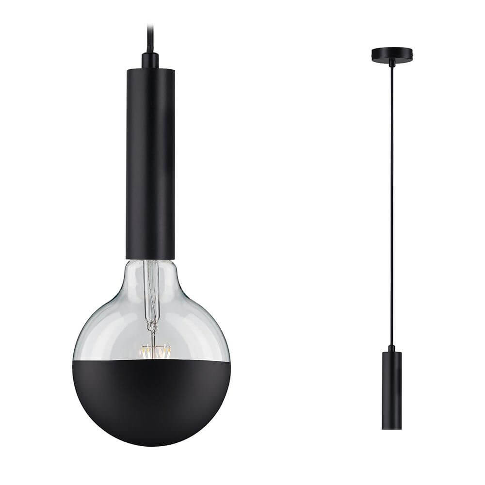 Neordic Pendelleuchte Kine Schwarz Metall mit E27 Sockel und dekorativem Rauchglas-Leuchtmittel.