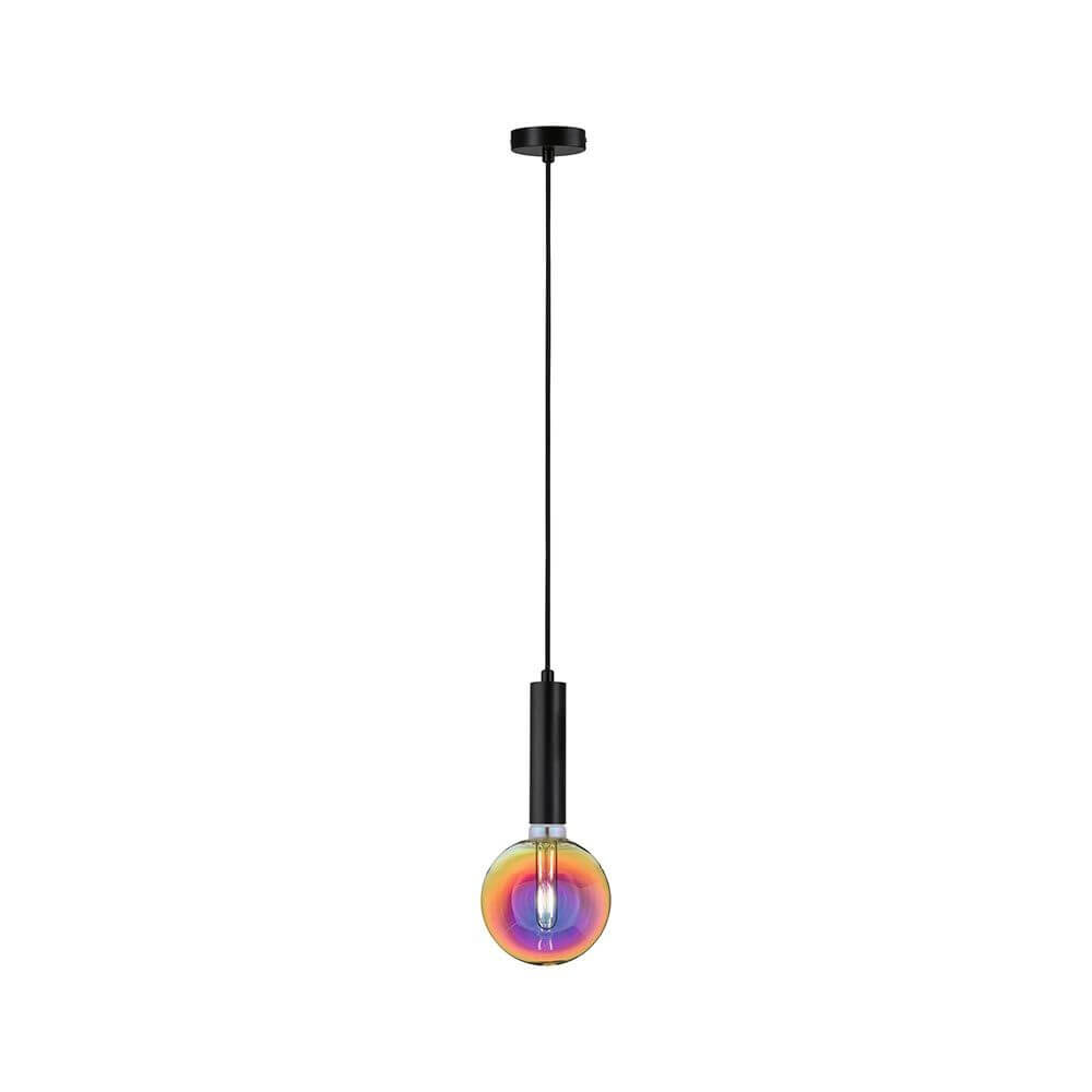 Neordic Pendelleuchte Kine Schwarz Metall mit buntem Leuchtmittel im minimalistischen Design.