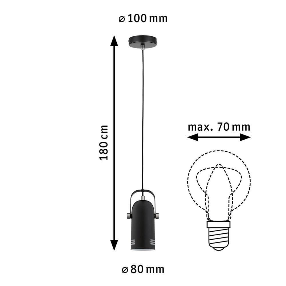 Neordic Pendelleuchte Lavea Schwarz Dimmbar Metall mit Abmessungen und Designskizze