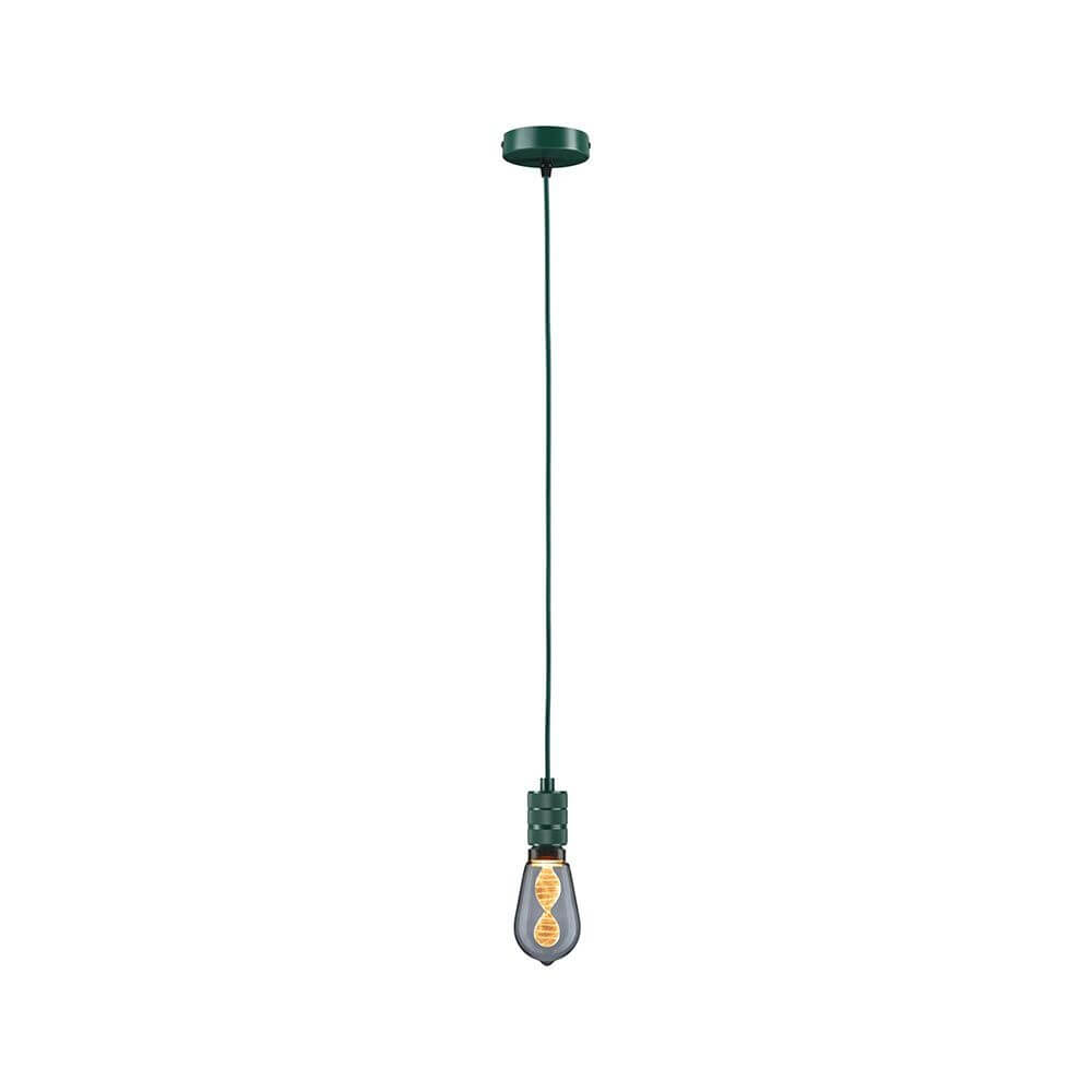 Neordic Pendelleuchte Tilla Grün Dimmbar Metall – moosgrüne Metall-Pendelleuchte mit Textilkabel und E27-Fassung, eleganter Deckenleuchter