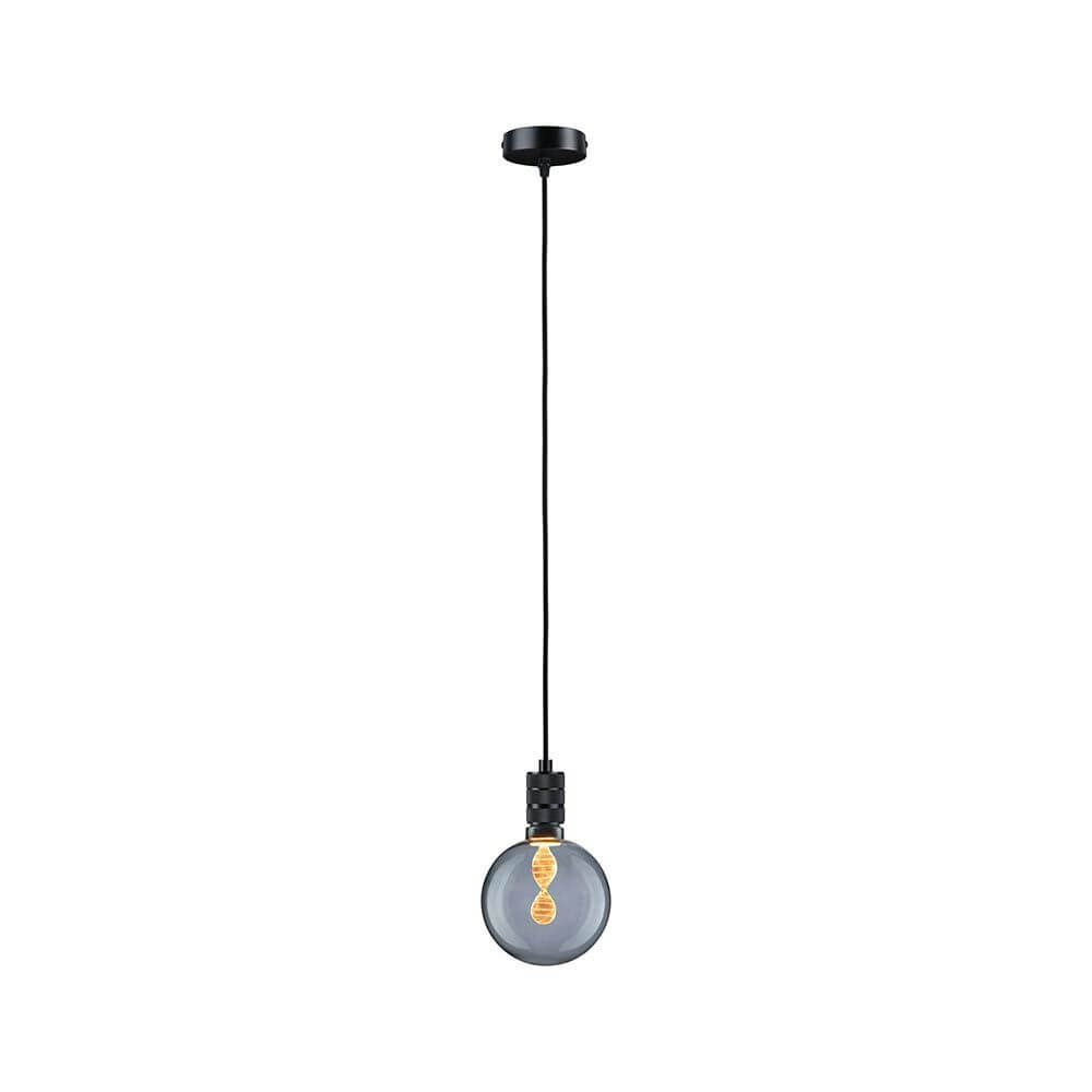 Neordic Pendelleuchte Tilla Schwarz Metall mit modernem Design und E27 Leuchtmittel, hängend an Textilkabel.