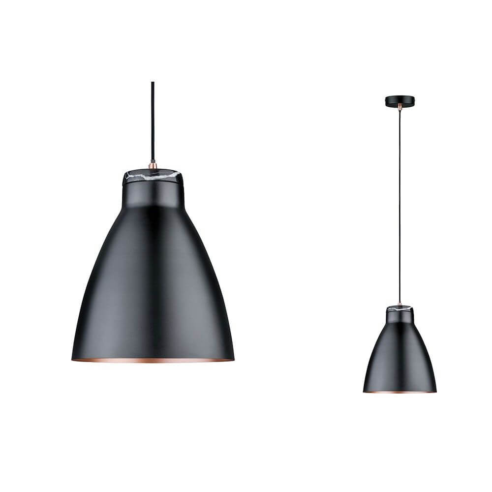 Neordic Roald Marmor Pendelleuchte Schwarz mit modernem Design aus Marmor und Metall im nordischen Stil.