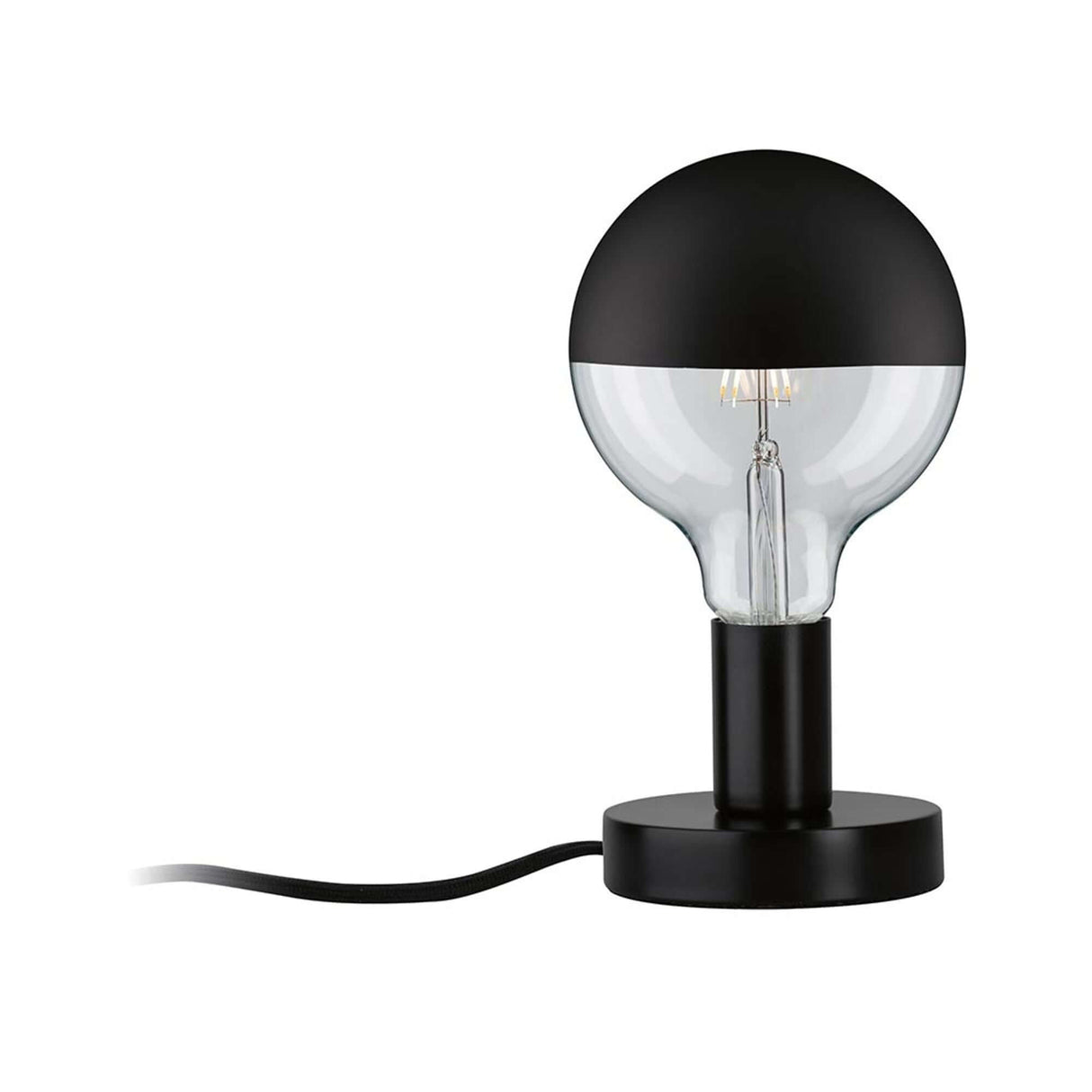 Neordic Tischleuchte Haldor Schwarz Metall mit gläserner Lampe und schwarzem Metallfuß