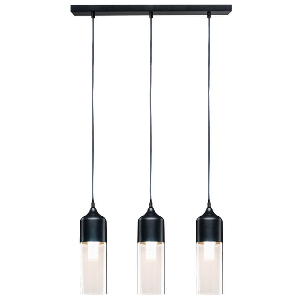 Neordic Vanja Pendelleuchte 3-flammig Grau Klar mit modernem Glas-Metall-Materialmix.
