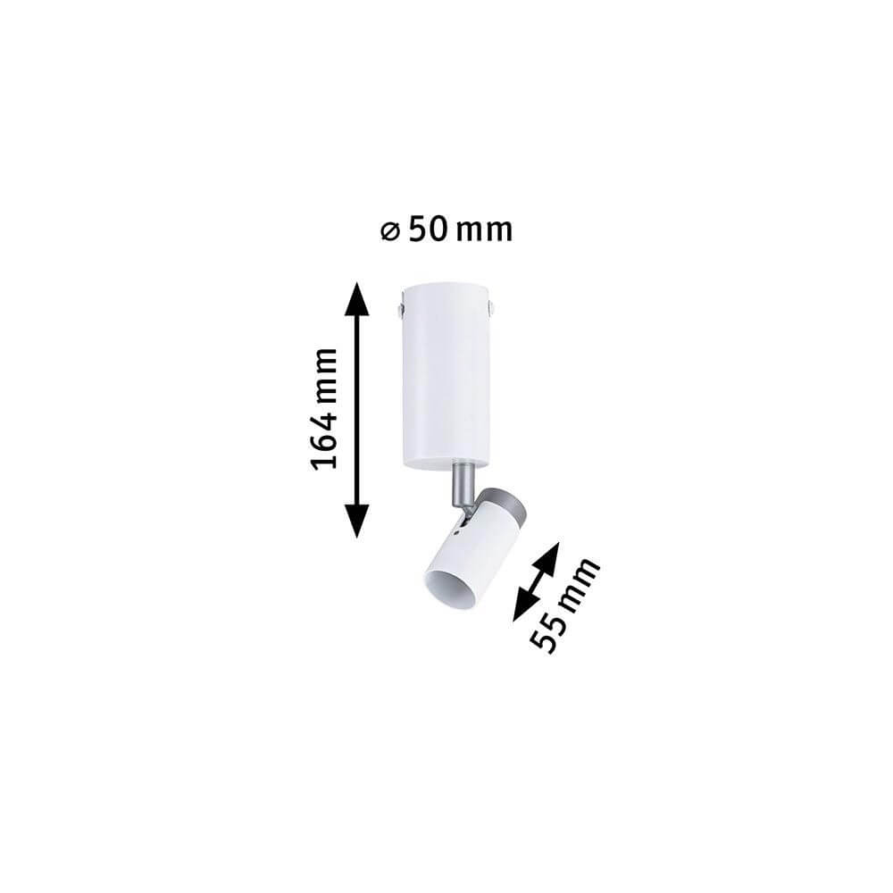 Neordic Wand- & Deckenleuchte Runa Weiß, Grau mit technischen Abmessungen von 50 mm Durchmesser und 164 mm Höhe.