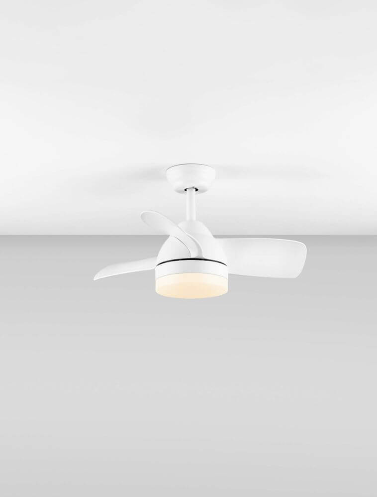 Nerina LED Ventilator 3000, 4000, 6500K Weiß an der Decke installiert mit modernem Design.