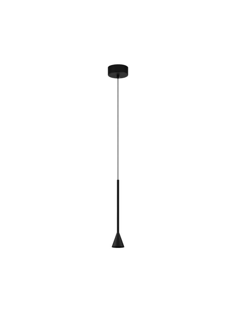 Net LED Pendelleuchte Ø 6cm 3000K in mattem Schwarz, schlankes Aluminiumprofil mit fokussiertem Downlight – puristische Design-Pendelleuchte