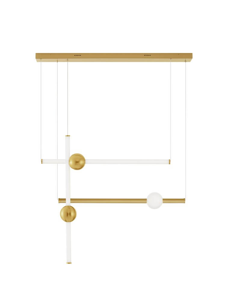 Neutron LED Pendelleuchte 3-flammig 3000K Gold mit geometrischem Design und goldenen Akzenten.