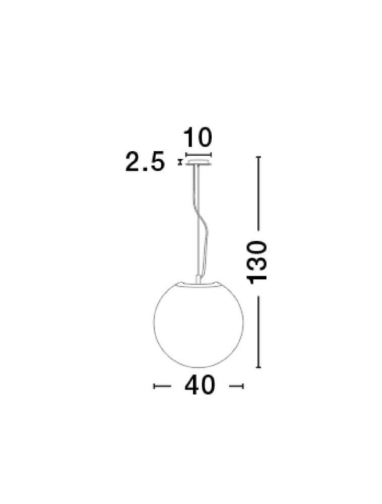 Nevoso Pendelleuchte E27 Weiß runde Glaslampe Durchmesser 40cm Gesamthöhe 130cm technische Zeichnung