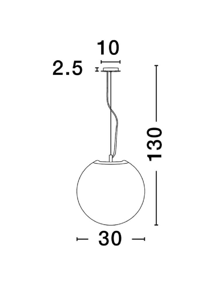 Nevoso Pendelleuchte E27 Weiß, technische Skizze mit Abmessungen 30 cm Durchmesser und 130 cm Gesamthöhe