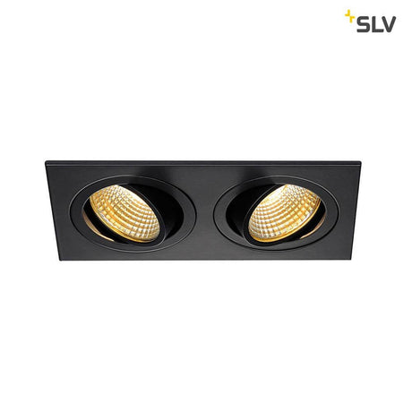 New Tria 2 DL Square Set Black 2x6W 38° 2700K with two warm white LEDs in matte black.