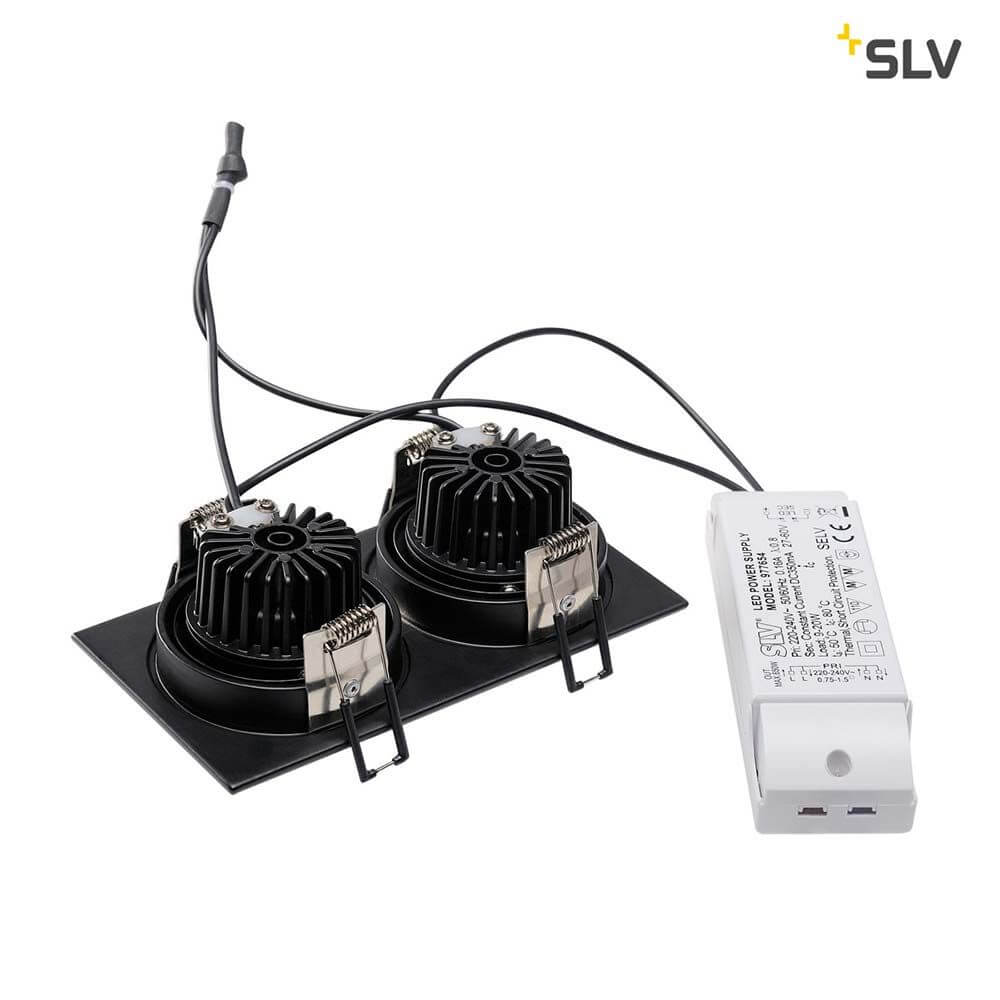 New Tria 2 DL Square Set Schwarz 2x6W 38° 2700K mit zwei COB LEDs und LED-Treiber.