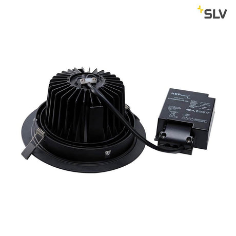 New Tria LED Downlight Round Black 25W 30° 3000K with black housing and LED driver.