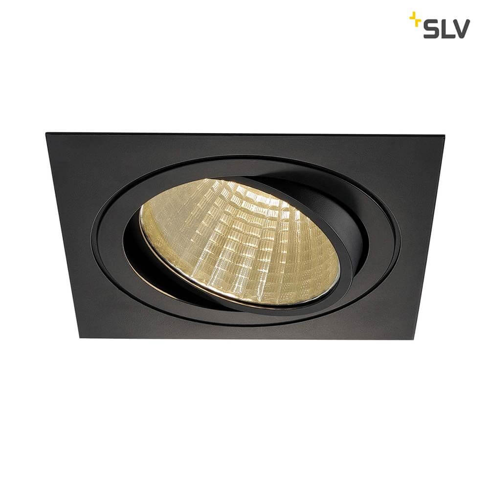 Schwarz quadratischer LED Einbaustrahler TRIA, warmweiß, schwenkbar, 25W, 3000K, ideal für Akzentbeleuchtung.